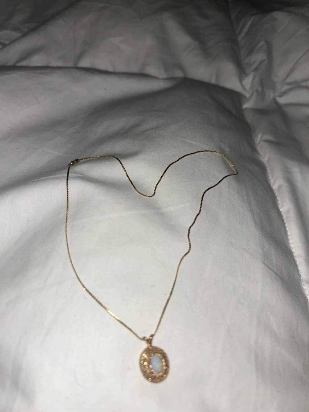 Gold Opal Halo Pendant Necklace - Women's Delicate Jewelry